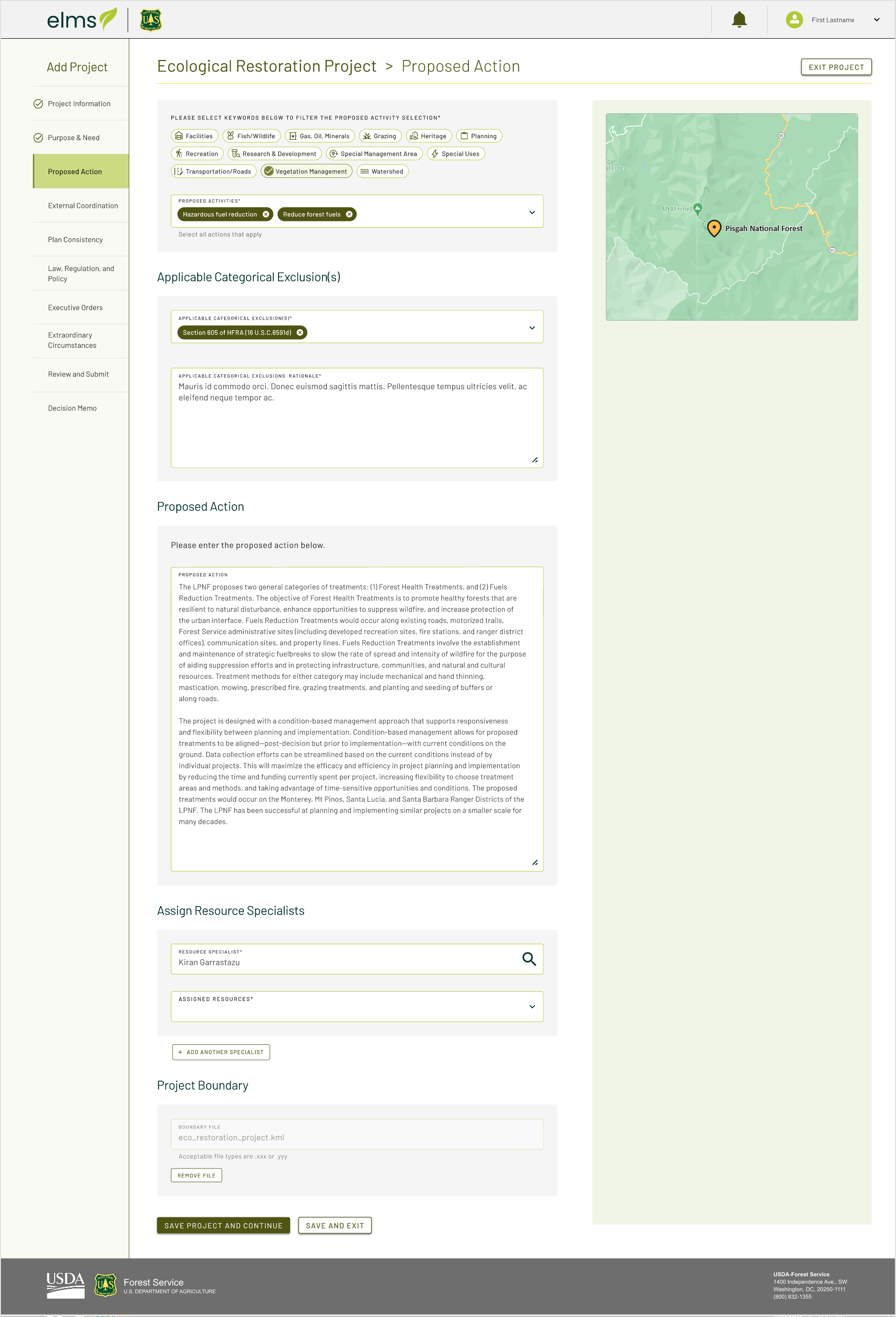 High fidelity mockup of the Proposed Action page
